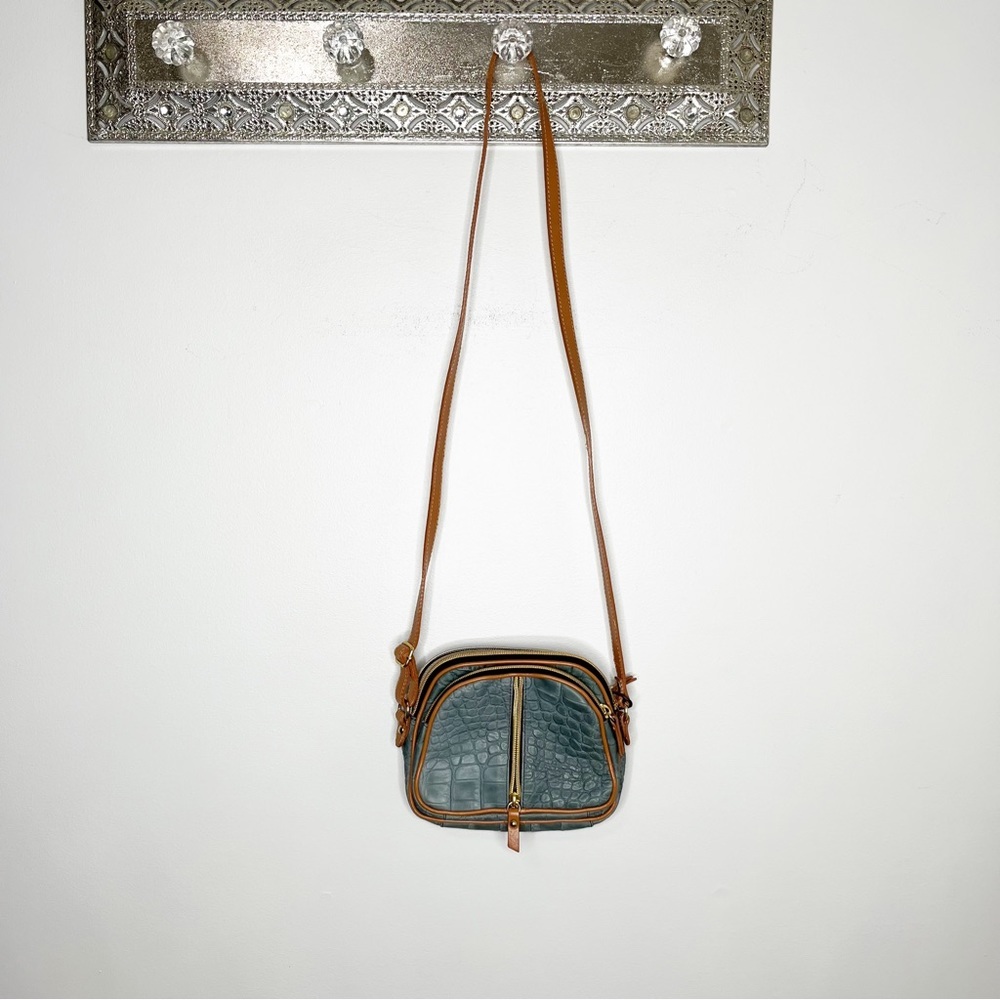 Valentina Green Tan Leather Small Crossbody Purse
